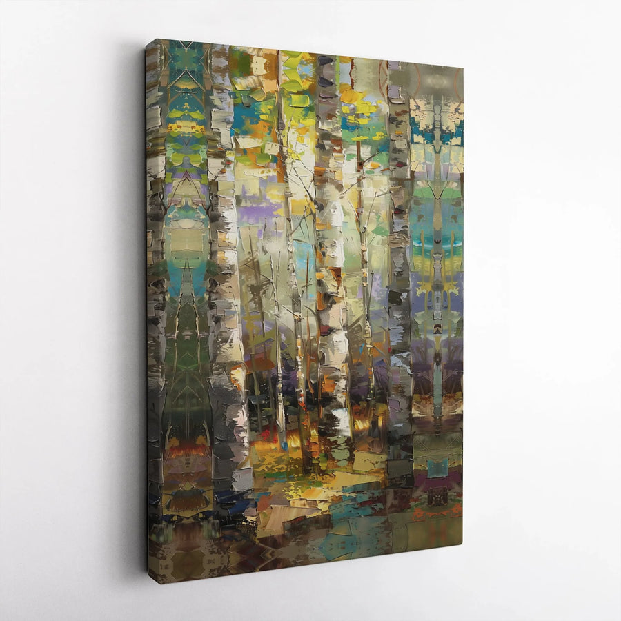 Abstract Birch Tree Canvas Wall Art | Textured Woodland Painting Print | Premium Gallery Wrapped Canvas | Modern Living Room Decor Gift
