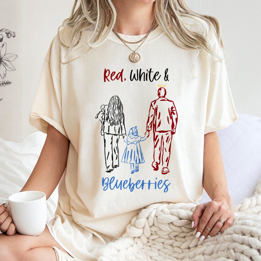Red White And Blueberries T-Shirt | Patriotic Family Sketch Design | Premium 100% Cotton | Memorial Day Gift For Parents
