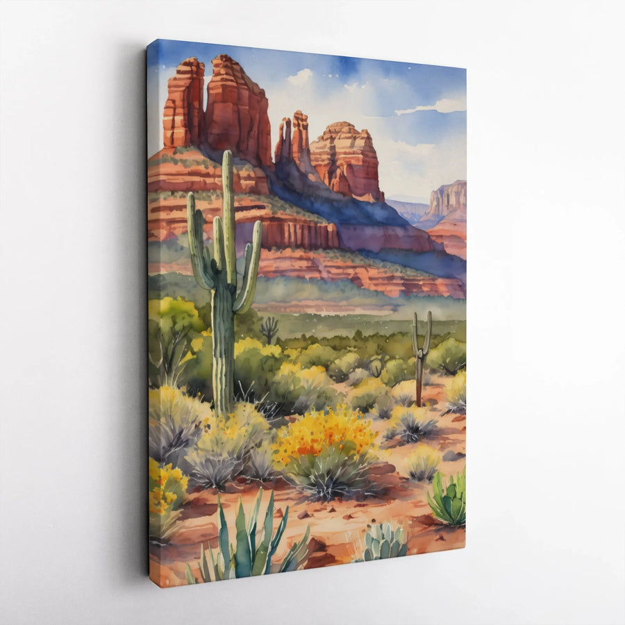Sedona Desert Landscape Canvas Wall Art | Watercolor Saguaro Cactus Print | Premium 1.25-Inch Gallery Wrap | Southwestern Home Decor Gift