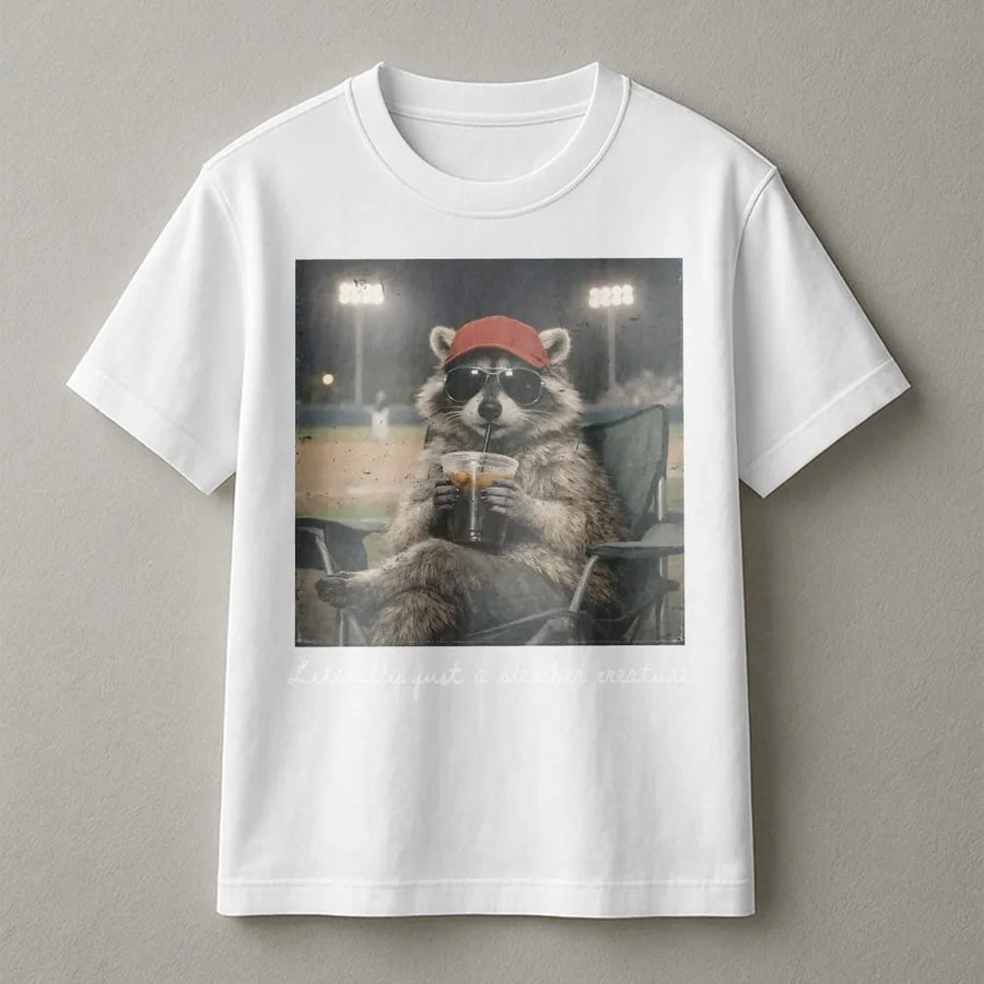 Raccoon Baseball T-Shirt | Funny Ballpark Animal Graphic | Soft 100% Cotton Tee | Gift for Baseball Mom or Sports Fan