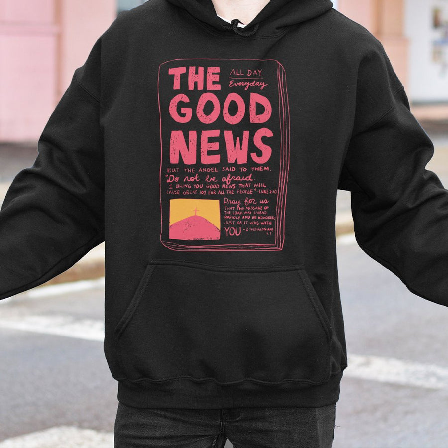 The Good News Christian Hoodie | Scripture Verse Graphic Print | Premium Cotton-Poly Blend | Faith-Based Aesthetic Apparel Gift for Believers