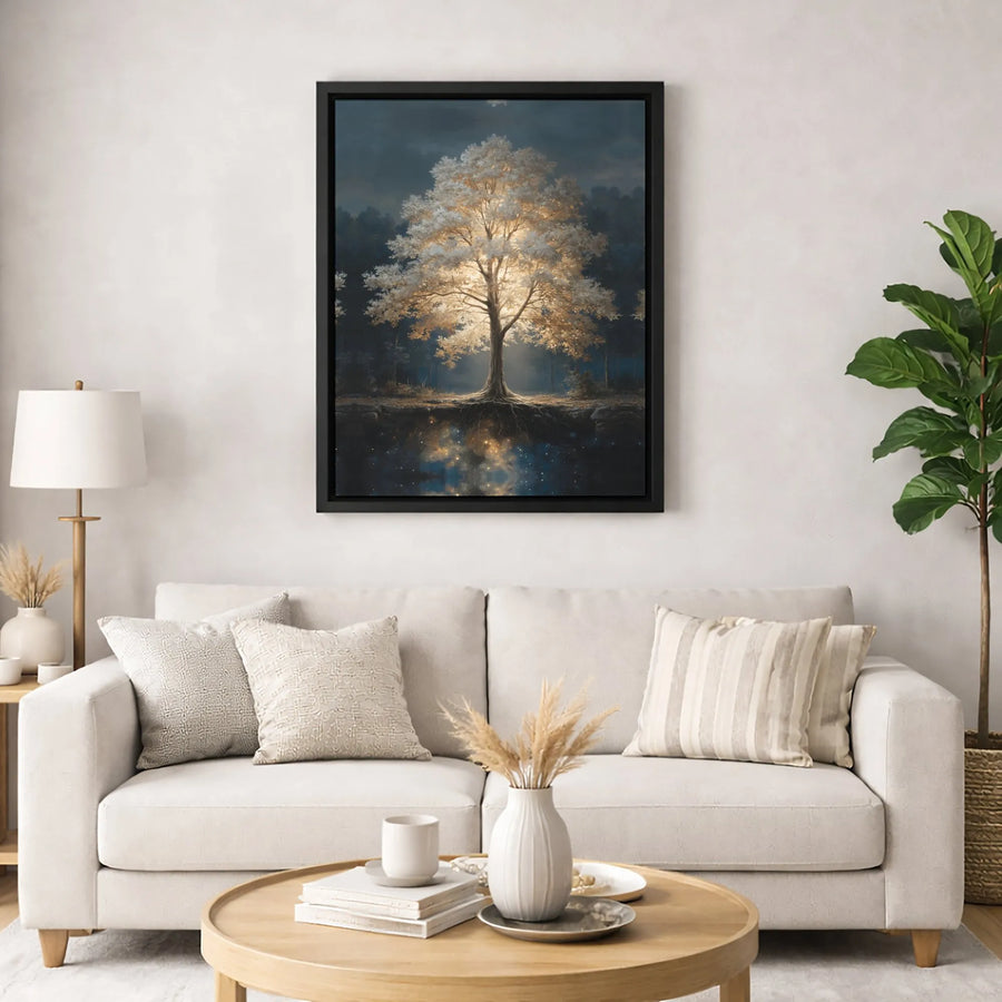 Glowing Tree Of Life Canvas | Cosmic Forest Reflection Wall Art | 1.25 Inch Gallery Wrap | Spiritual Home Decor Gift