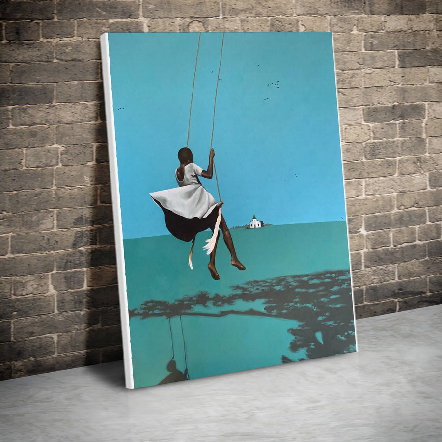 Woman on Swing Surrealist Canvas Art | Minimalist Black Art Print | Premium Gallery Wrapped Canvas | Inspirational Modern Home Decor Gift