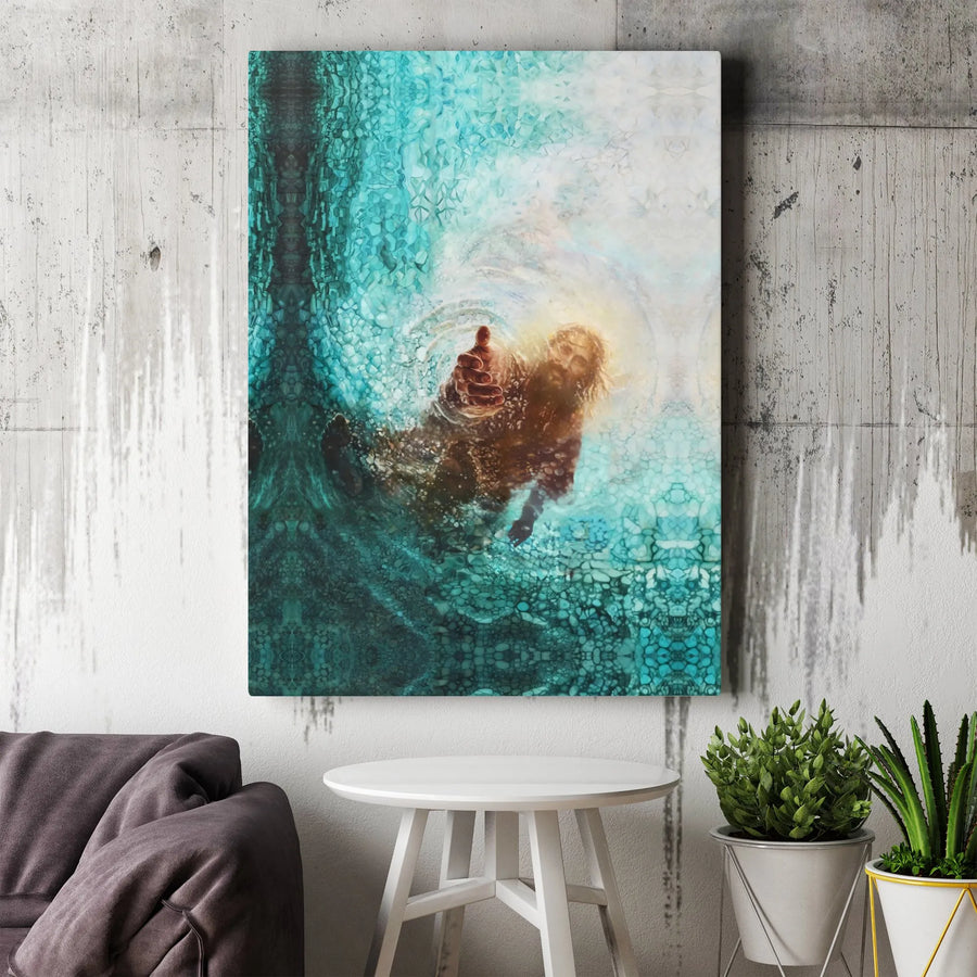Jesus Reaching Hand Canvas Print | Religious Water Reflection Wall Art | Premium Gallery Wrapped Decor | Christian Home Gift For Believers