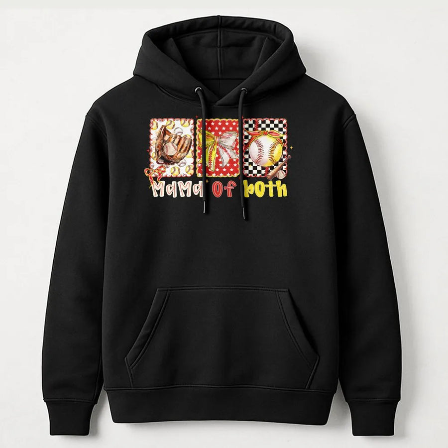 Sports Mom Hoodie | Mama of Both Baseball and Softball Graphic | Soft Cotton Blend Pullover | Game Day Gift for Mom