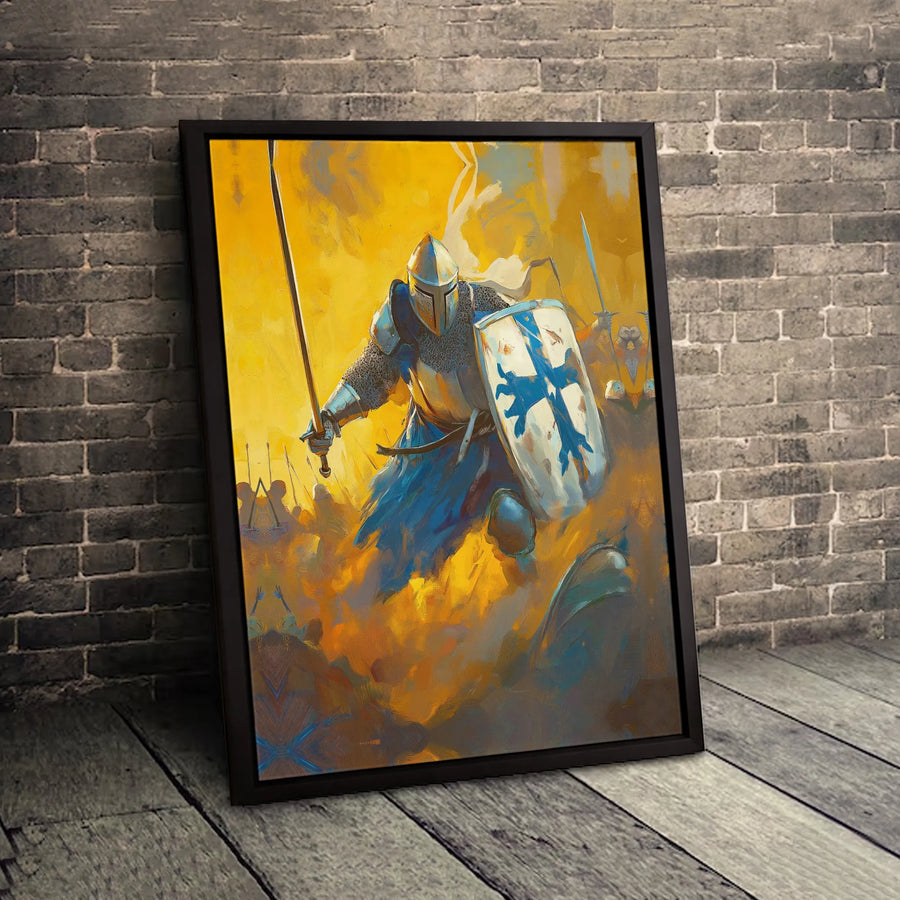 Medieval Knight Wall Art | Charging Warrior Battle Scene | Premium Fade-Resistant Canvas | Historical Office & Home Decor Gift