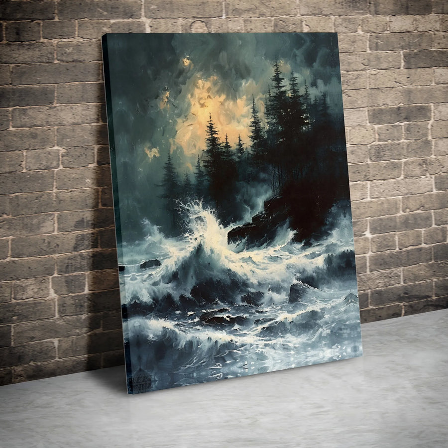 Stormy Sea Canvas Print | Moody Seascape with Crashing Waves | Premium High-Resolution Wall Art | Coastal Living Room Decor Gift