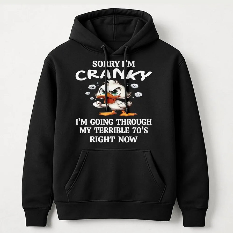 70th Birthday Hoodie | Sorry I'm Cranky Terrible 70s Graphic | Cotton-Blend Premium Comfort | Funny Gift for 70 Year Old Man or Woman
