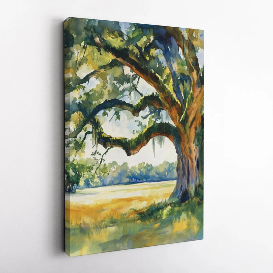 Watercolor Oak Tree Canvas | Lush Landscape Painting Print | Premium Gallery Wrapped Canvas | Modern Farmhouse Decor Gift