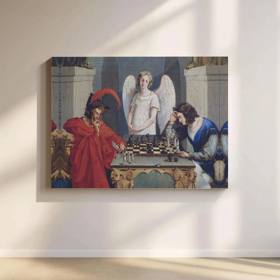 The Chess Players Canvas Wall Art | Moritz Retzsch Classical Painting Print | Premium Gallery Wrapped Decor | Gift for Chess Lovers & Collectors