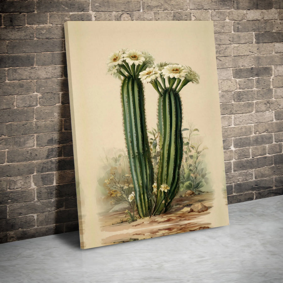 Vintage Saguaro Cactus Canvas Art | Botanical Desert Flowering Print | Premium Gallery Wrap Wall Decor | Southwest Home Office Gift for Nature Lover
