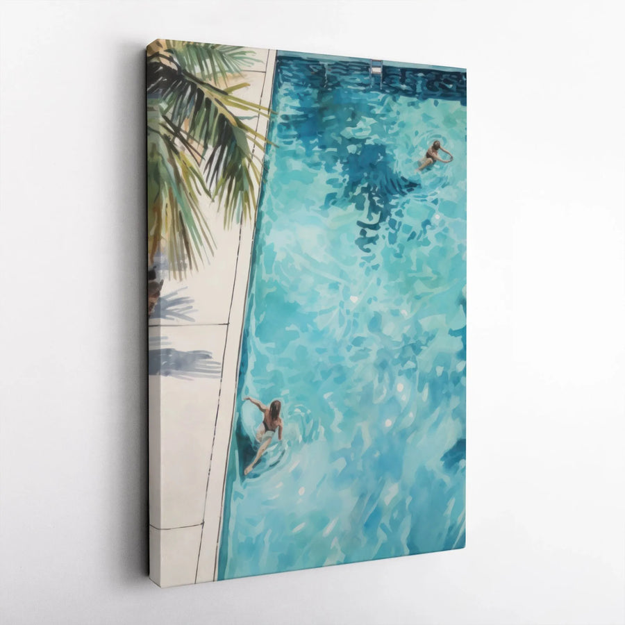 Swimming Pool Canvas Wall Art | Watercolor Summer Scene Print | Premium 1.25" Thick Canvas | Modern Coastal Home Decor Gift