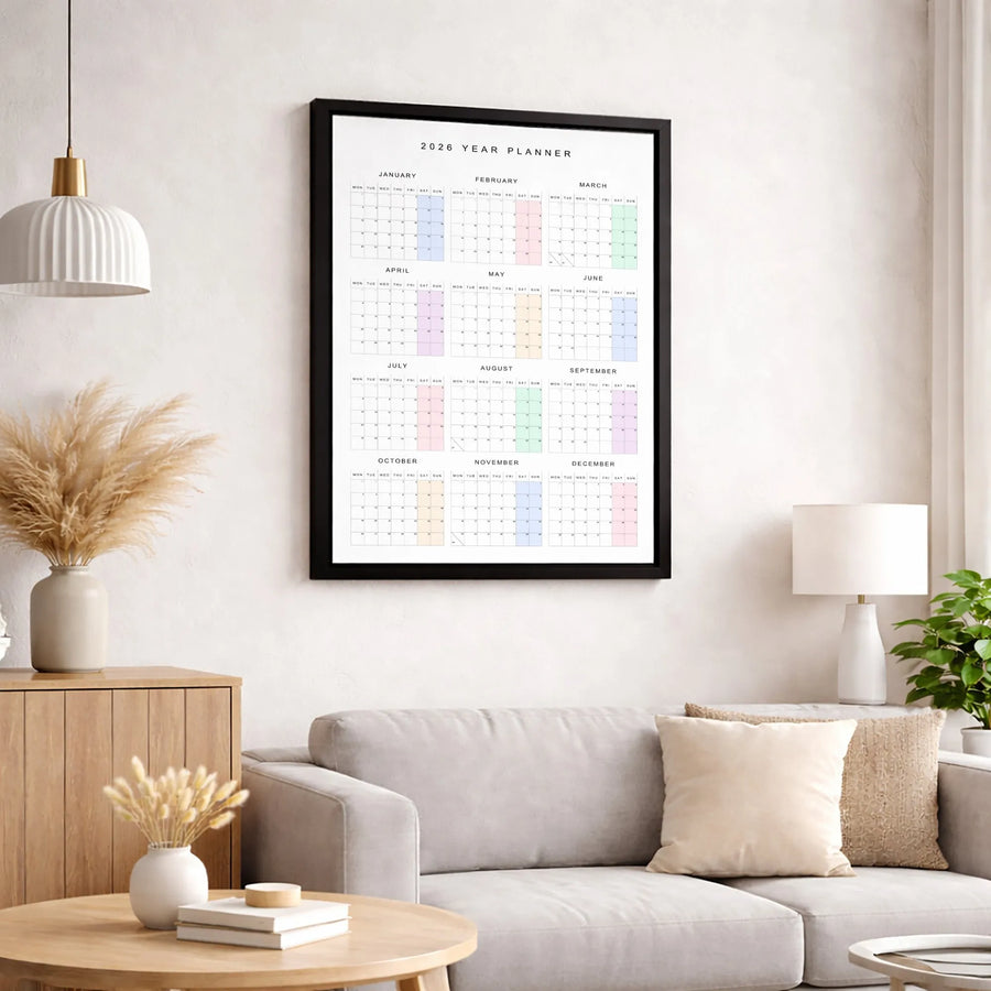 2026 Year Planner Canvas | Minimalist Pastel Wall Calendar | Premium Gallery Wrap Print | Office Decor & Annual Schedule Gift