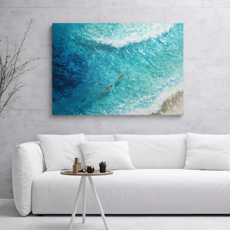 Aerial Ocean Canvas Print | Turquoise Beach Waves Wall Art | Textured Coastal Decor | Premium Gallery Wrap Gift for Beach Lovers