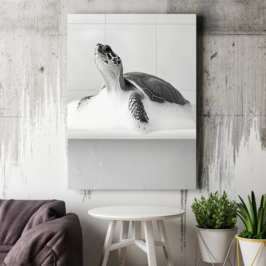 Sea Turtle Bubble Bath Canvas Wall Art | Funny Animal Bathroom Decor | Premium Gallery Wrap Print | Whimsical Coastal Home Office Gift