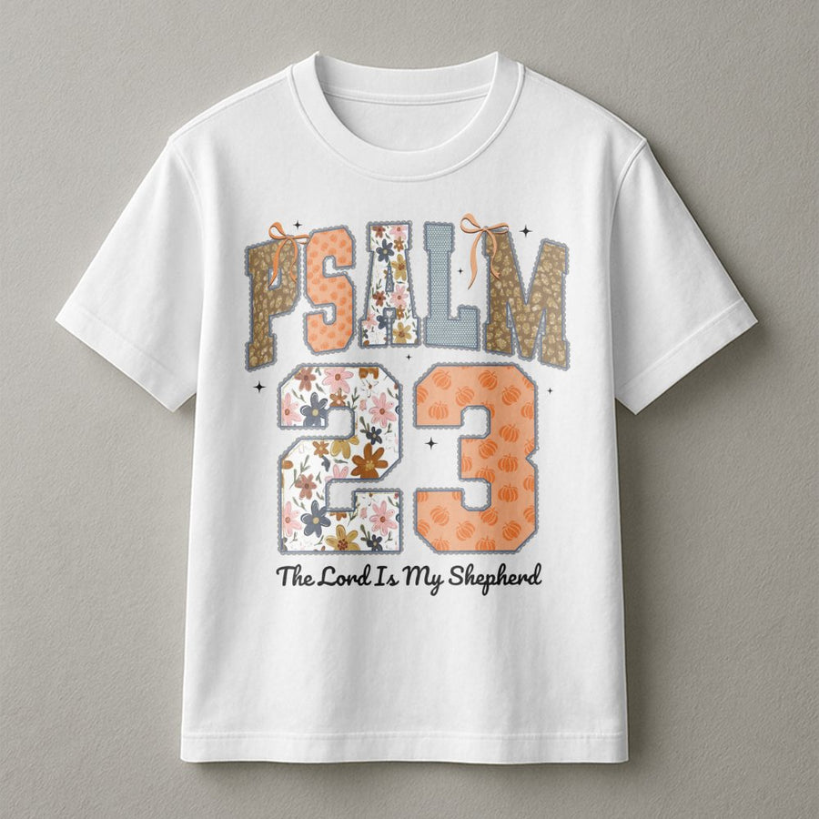 Psalm 23 T-Shirt | Floral Pumpkin Faith Graphic | Premium Soft Cotton | Christian Thanksgiving Gift for Women & Men