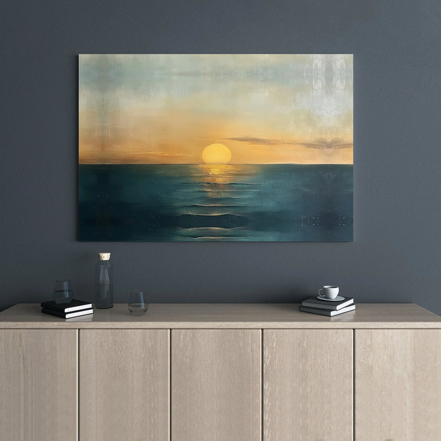 Golden Sunset Ocean Canvas Wall Art | Minimalist Seascape Horizon Print | Premium Gallery Wrap 1.25" Frame | Serene Coastal Home Decor Gift