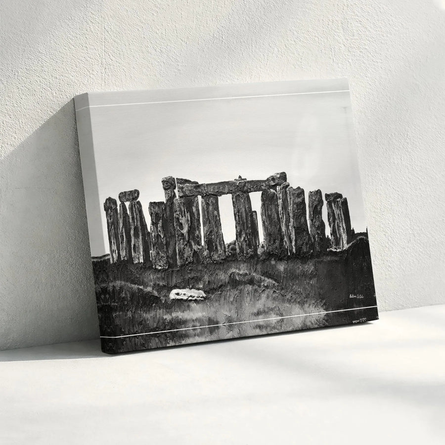 Stonehenge Wall Art Canvas | Black and White Ancient Monument Photograph | Gallery Wrapped Premium Print | Modern Home & Office Decor Gift