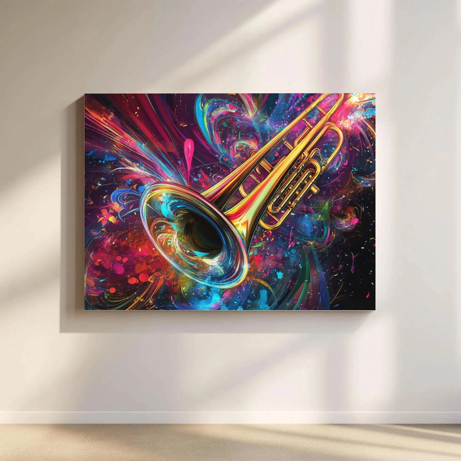 Colorful Trombone Canvas Print | Abstract Music Instrument Wall Art | Premium Gallery-Wrapped Decor | Gift for Musician or Band Director