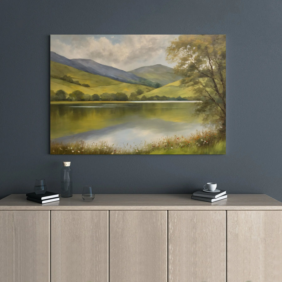 Serene Landscape Canvas Wall Art | Mountain Lake Painting Print | 1.25" Gallery Wrap | Premium Nature Home Decor Gift