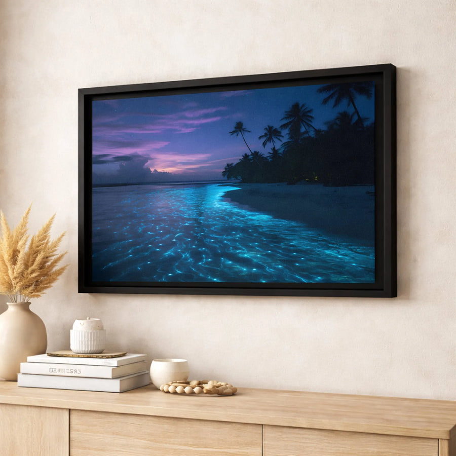 Bioluminescent Beach Wall Art | Tropical Night Ocean Canvas Print | 1.25-Inch Gallery Wrap | Coastal Home Decor Gift for Ocean Lovers