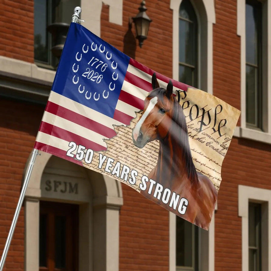 America 250th Anniversary Flag | 250 Years Strong Patriotic Horse Design | Double-Sided Premium Polyester | Outdoor Yard & Porch Decor Gift