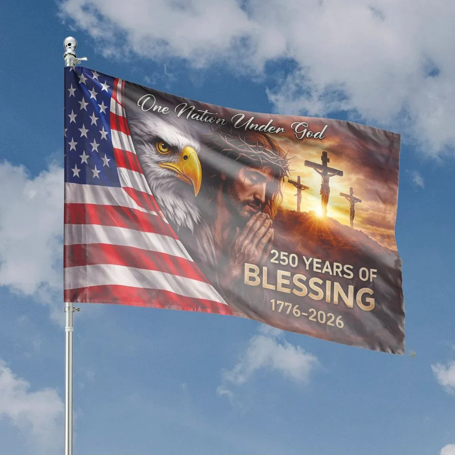 One Nation Under God House Flag | 250th Anniversary Blessing 1776-2026 | Premium Double-Sided Polyester | Christian Patriotic Home Decor Gift