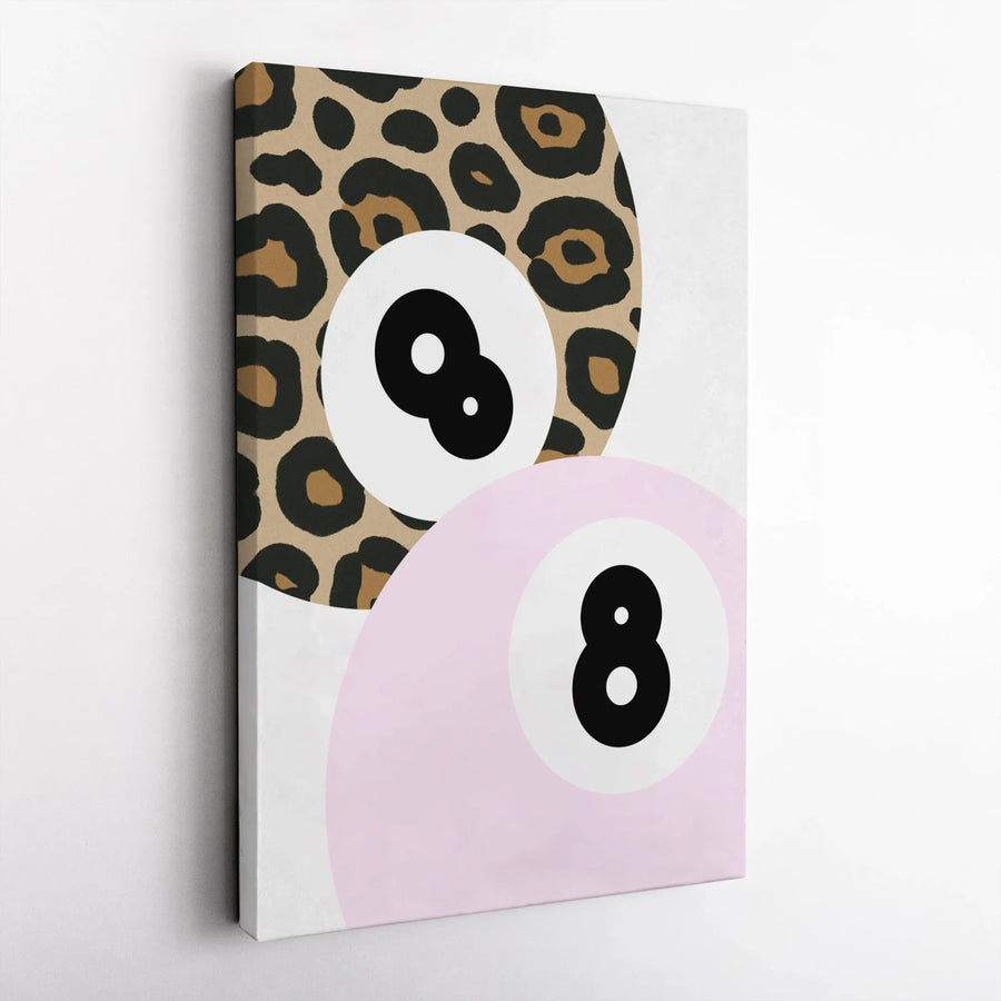 8 Ball Wall Art | Leopard Print And Pink Billiard Aesthetic | Premium Gallery-Wrapped Canvas | Trendy Preppy Room Decor