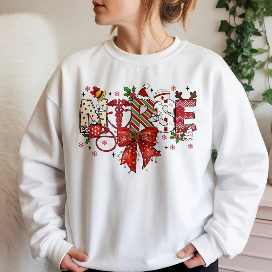 Christmas Nurse Sweatshirt | Festive Stethoscope Holiday Design | Premium Cotton Blend Crewneck | Cute RN Medical Gift for Healthcare Workers