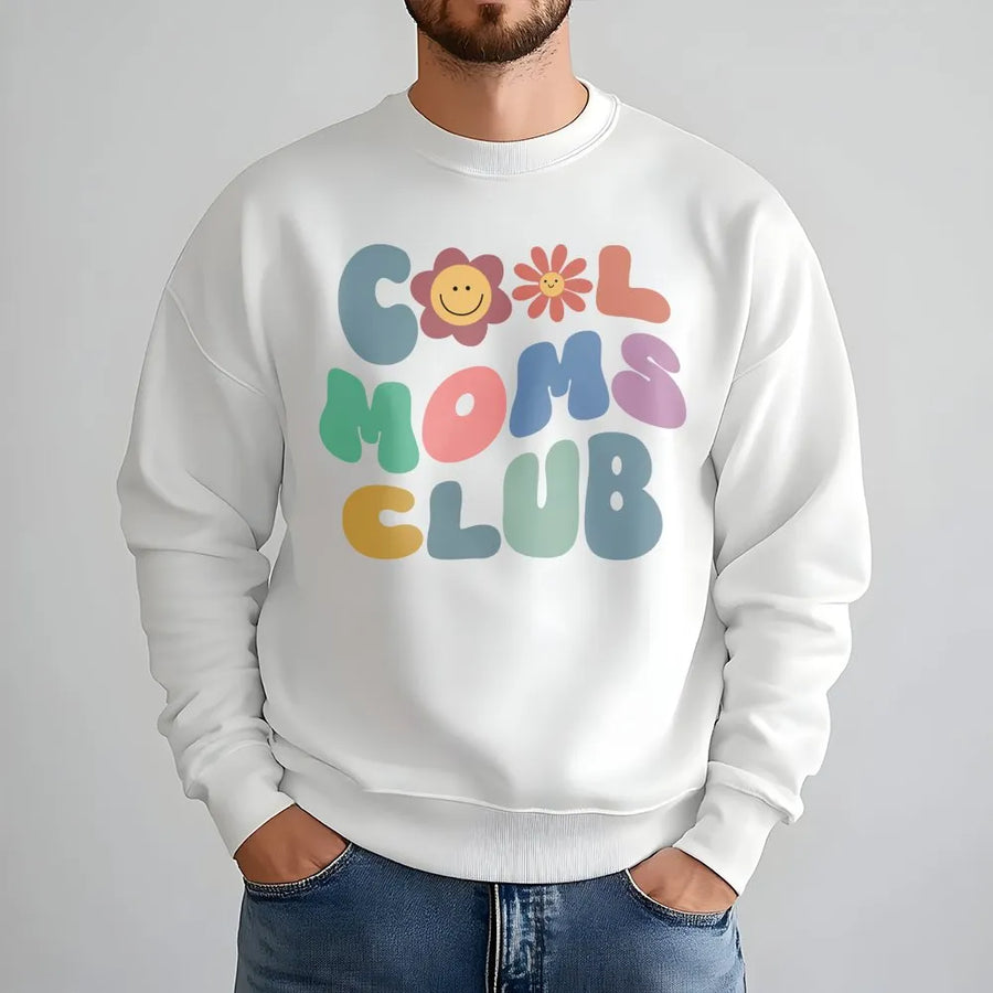 Cool Moms Club Sweatshirt | Retro Smiley Flower Graphic | Premium Cotton Blend | Funny Mother's Day 2026 Gift for New Mom or Wife