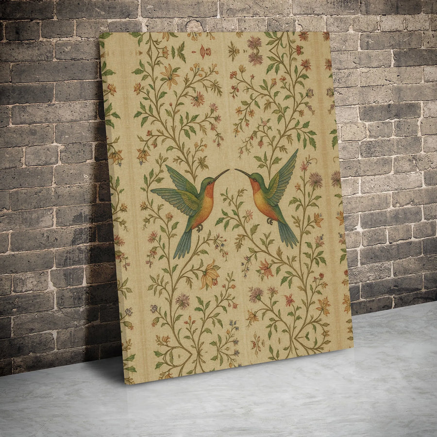Hummingbird Wall Art Canvas | Vintage Botanical Floral Garden Print | Premium Gallery Wrap 1.25 inch | Elegant Nature Decor for Living Room