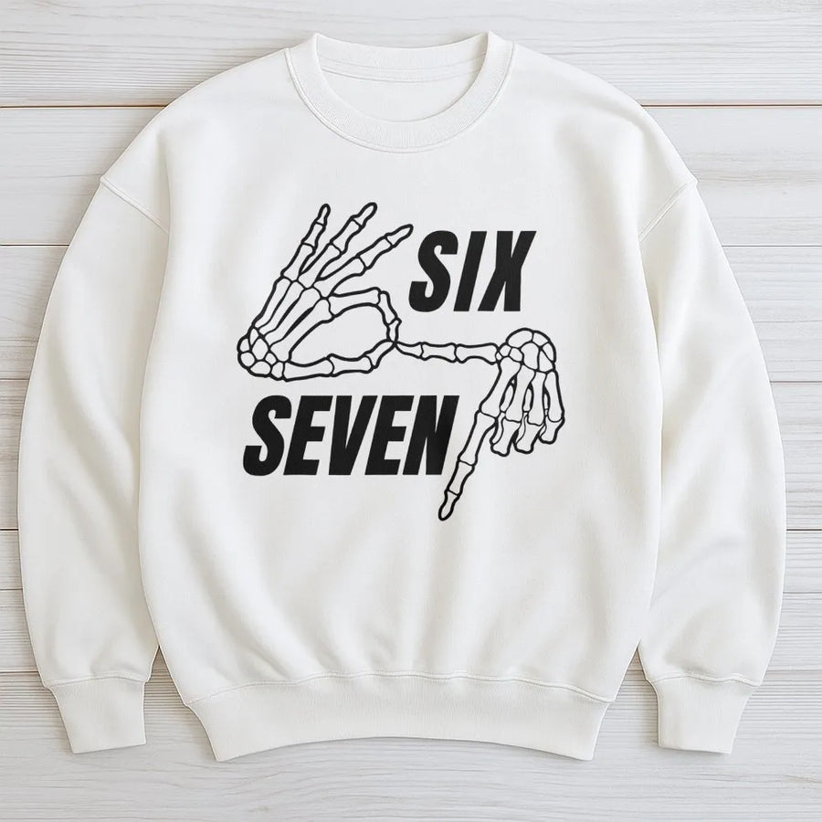 67 Graphic Sweatshirt | Skeleton Hand Sign Design | Premium Cotton Blend | Unisex Streetwear Gift for Men and Women