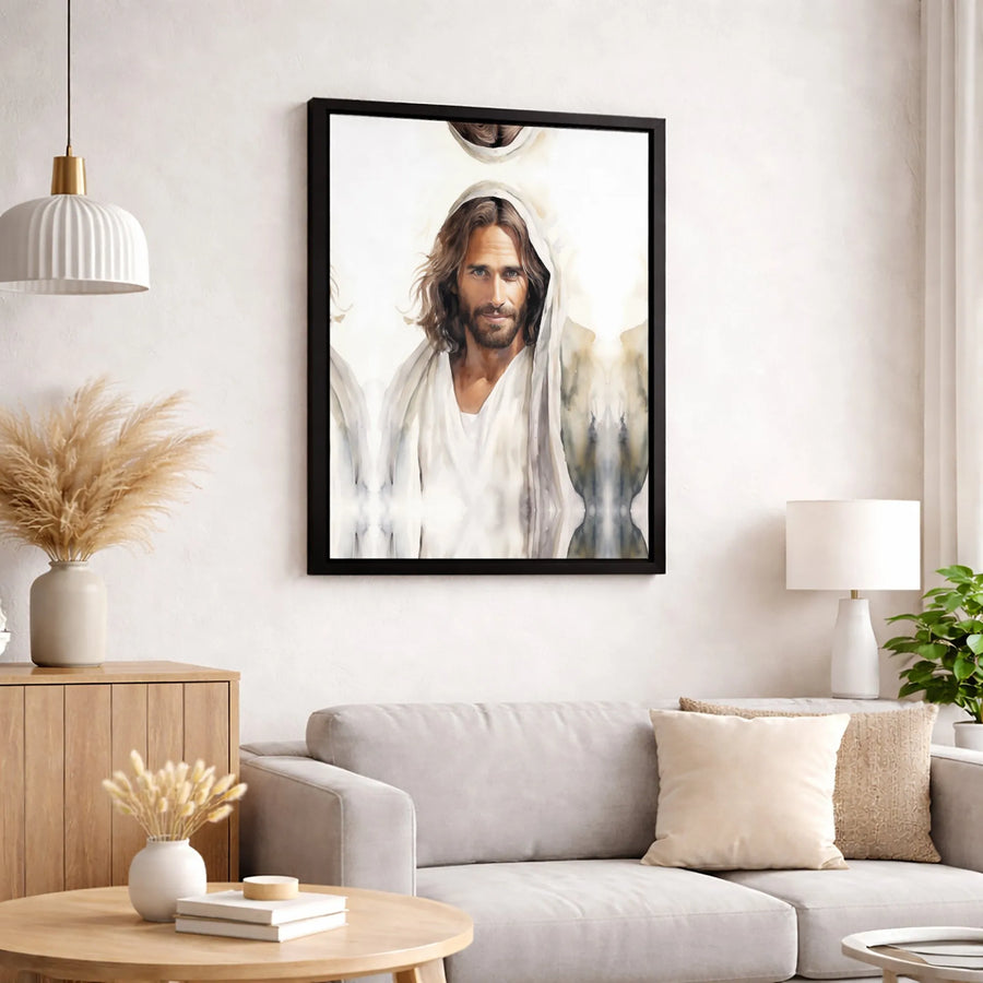Jesus Christ Wall Art | Smiling Watercolor Portrait Canvas | Premium Fade-Resistant Gallery Wrap | Religious Home Decor & Christian Gift Idea