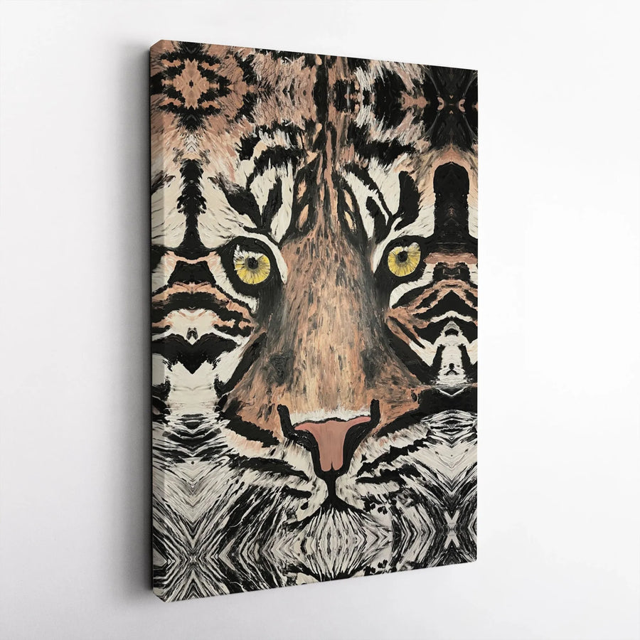 Abstract Tiger Canvas Wall Art | Mirrored Animal Portrait | 1.25 Inch Gallery Wrap | Premium Modern Wildlife Decor for Living Room