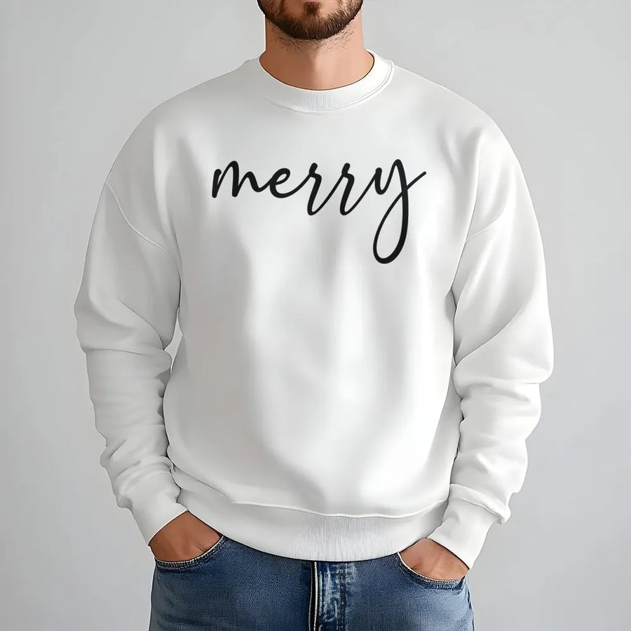 Merry Christmas Sweatshirt | Minimalist Script Holiday Pullover | Premium Cotton Blend | Unisex Seasonal Gift for Women and Men