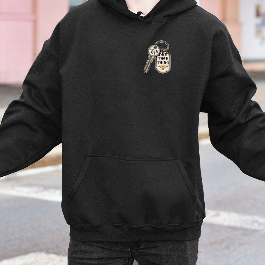 Motel Key Hoodie | One Time Thing Retro Graphic Design | Cotton-Blend Premium Streetwear | Aesthetic Gift for Him or Her