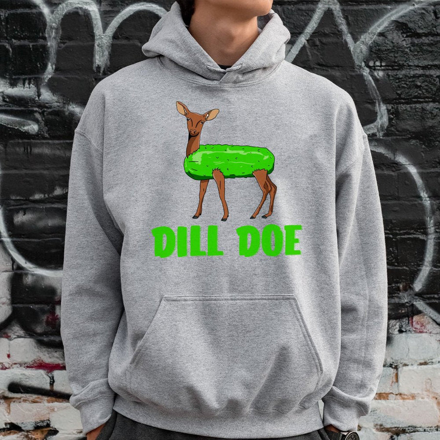 Dill Doe Funny Hoodie | Clever Pickle Deer Pun Graphic | Premium Cotton Blend | Humorous Gag Gift For Men And Women