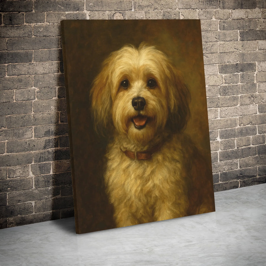 Fluffy Dog Portrait Canvas Wall Art | Vintage Oil Painting Style Pet Print | Gallery Wrapped Premium Decor | Gift For Dog Lovers