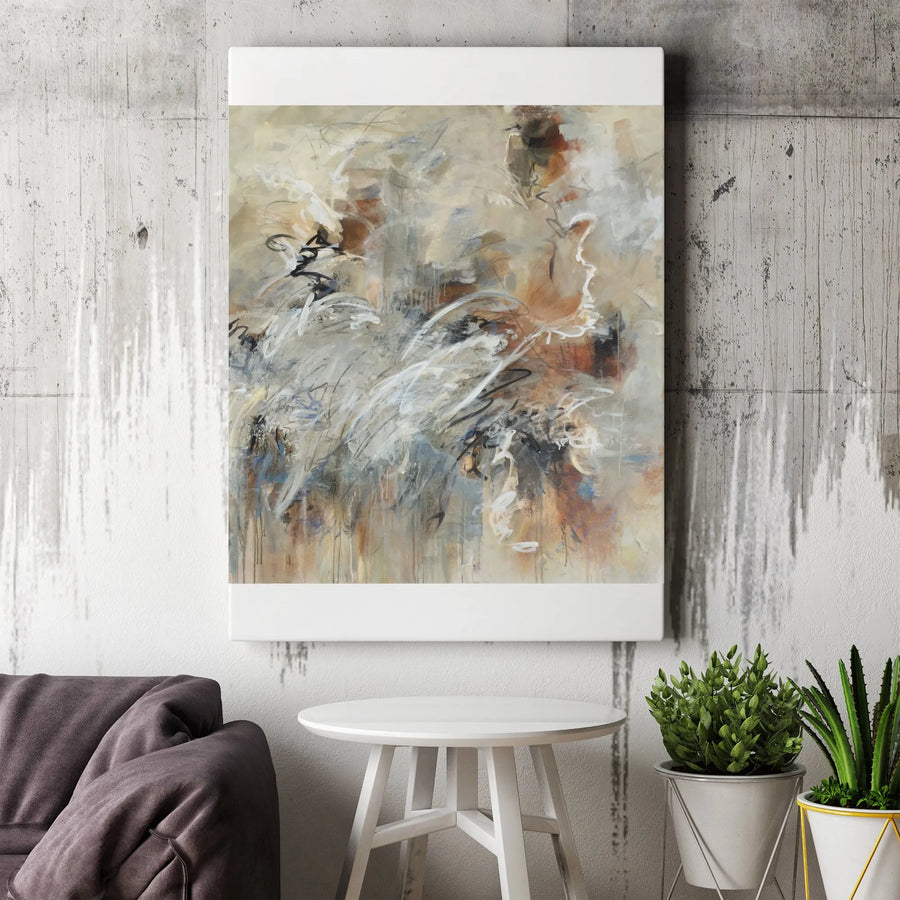 Modern Abstract Vertical Canvas | Neutral Earth Tone Expressionist Painting Print | Premium 1.25" Thick Gallery Wrapped Wall Art | Contemporary Home Decor Gift