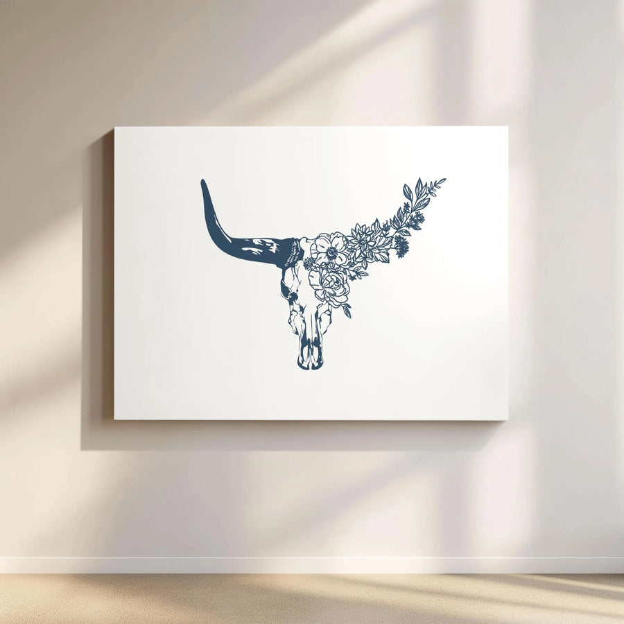 Boho Bull Skull Wall Art | Floral Desert Western Canvas Print | Premium Gallery Wrap Decor | Ready To Hang Artwork For Home Or Office