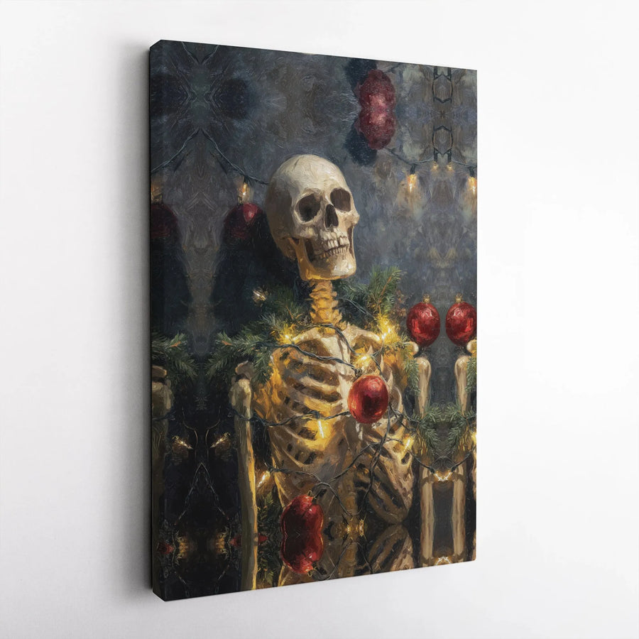 Skeleton Christmas Tree Wall Art | Gothic Holiday Canvas Print | Premium Fade-Resistant Decor | Spooky Xmas Gift for Horror Fans