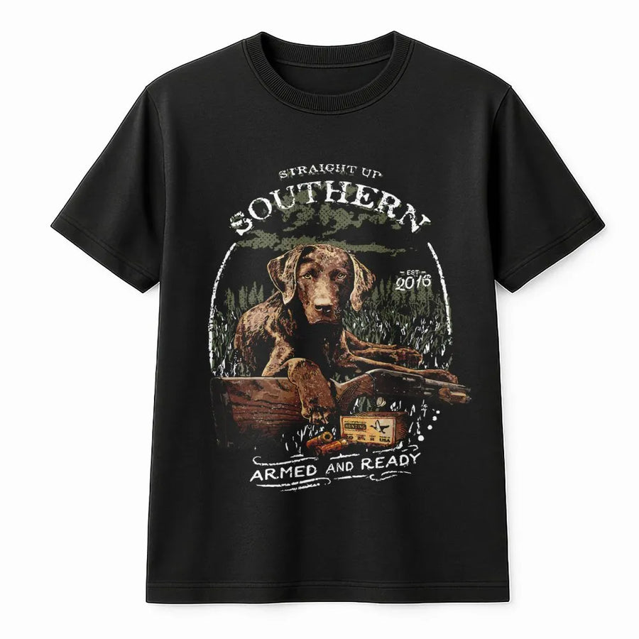 Straight Up Southern Hunting Dog T-Shirt | Labrador Retriever Graphic Tee | Premium 100% Cotton | Outdoor Gift For Hunters & Dog Lovers