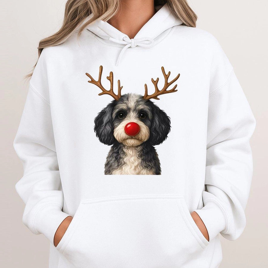 Christmas Reindeer Dog Hoodie | Funny Red Nose Puppy Graphic | Premium Cotton Blend | Holiday Gift For Dog Lovers