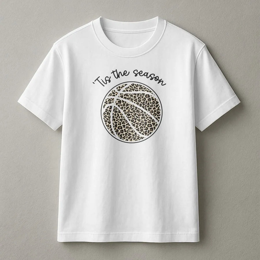 Tis The Season Basketball T-Shirt | Leopard Print Sports Graphic | Premium Cotton Unisex Tee | Cute Basketball Mom Gift for Game Day