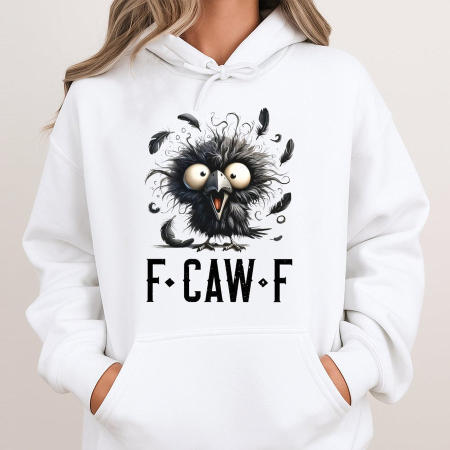 F-Caw-F Crow Graphic Hoodie | Funny Raven Bird Pun Design | Soft Cotton-Polyester Blend | Quirky Gift for Bird Lovers & Gothic Style Fans