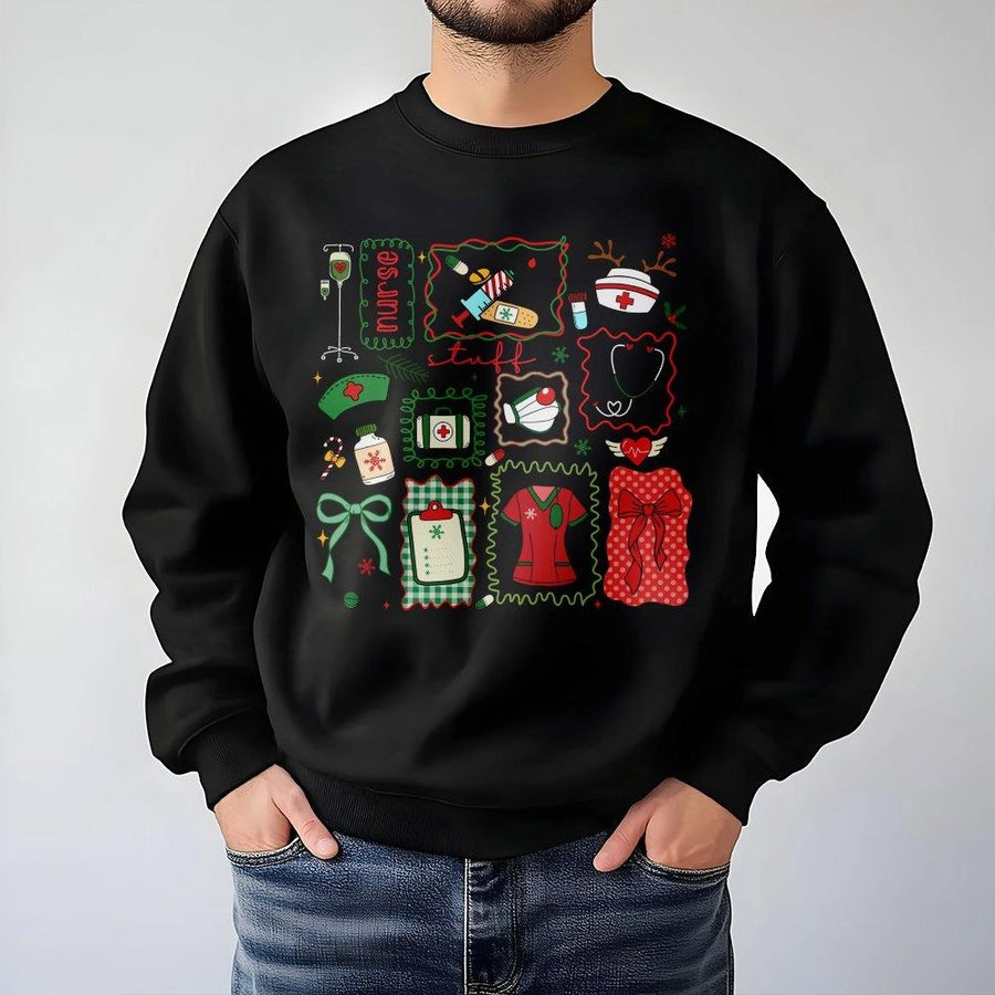 Christmas Nurse Sweatshirt | Festive Medical Icon Graphic | Cotton Blend Premium Crewneck | Gift for Nurses & Healthcare Workers