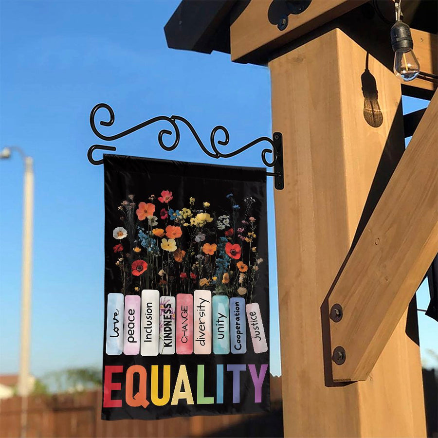 Equality Garden Flag | Floral Books Design with Inspirational Quotes | Premium Weather-Resistant Polyester | Social Justice Outdoor Decor Gift