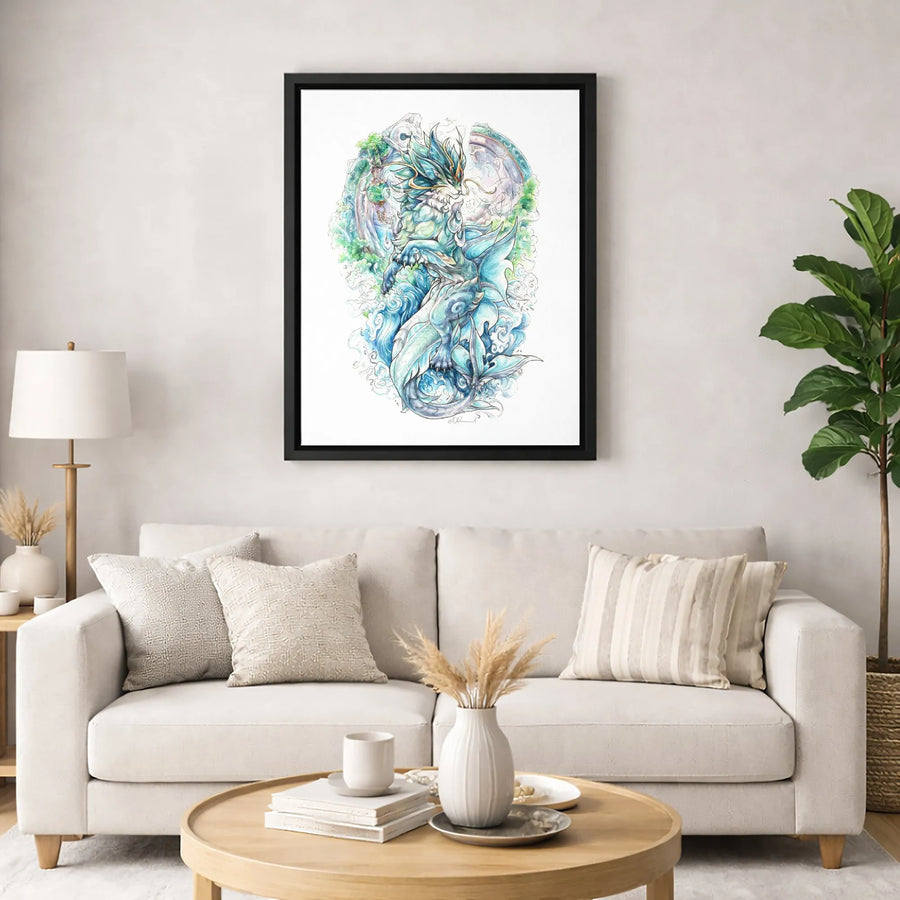 Mythical Water Dragon Canvas Art | Watercolor Fantasy Creature Wall Decor | Premium 1.25 Inch Gallery Wrap | Unique Gift for Fantasy Lovers