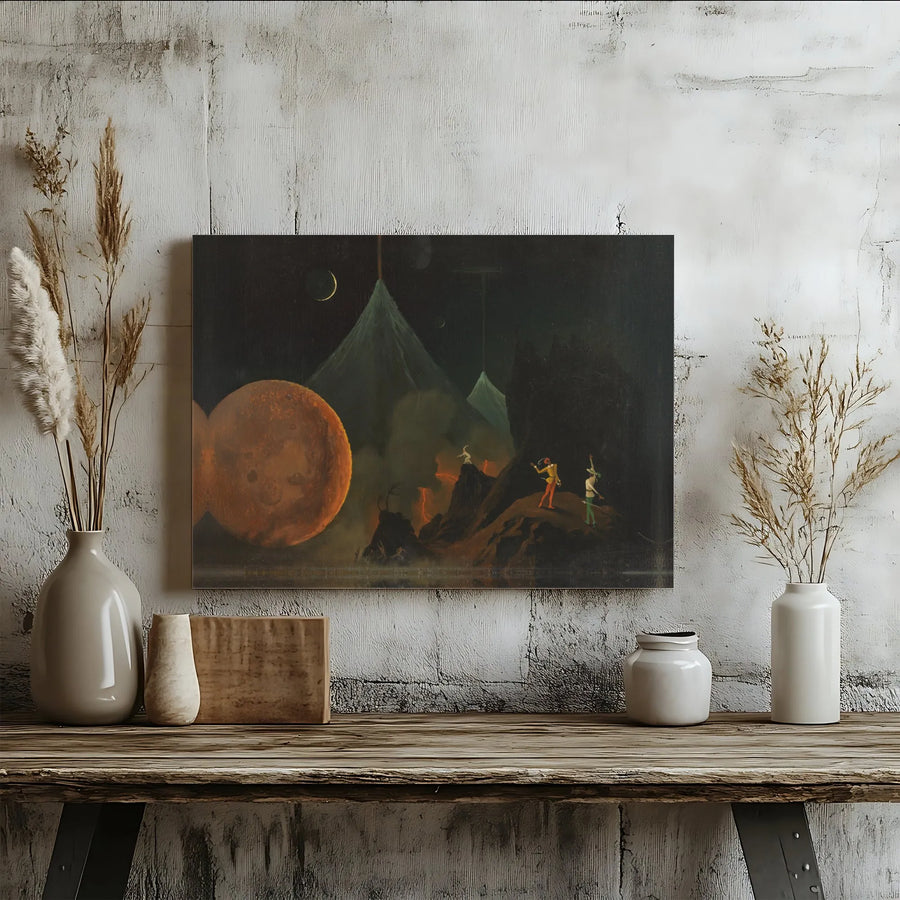 Surreal Space Landscape Canvas Art | Volcanic Red Planet Fantasy Decor | Premium Gallery Wrap Wall Print | Moody Cosmic Gift For Science Fiction Fans