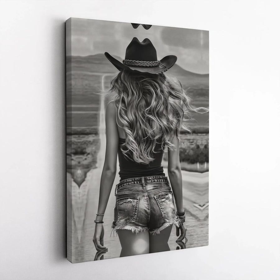 Cowgirl Canvas Print | Black and White Western Photography | Premium Gallery Wrap Canvas | Rustic Home Decor Gift for Her